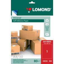 Lomond Самоклеющаяся А4 80 г/кв.м. 50 л, цвет красный неон (2010005)