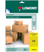 Бумага Lomond желтая адр.накл UNIV,54-дел,D30mm,50л,А4 (2133005)
