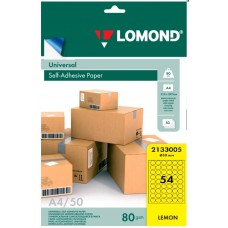 Бумага Lomond желтая адр.накл UNIV,54-дел,D30mm,50л,А4 (2133005)